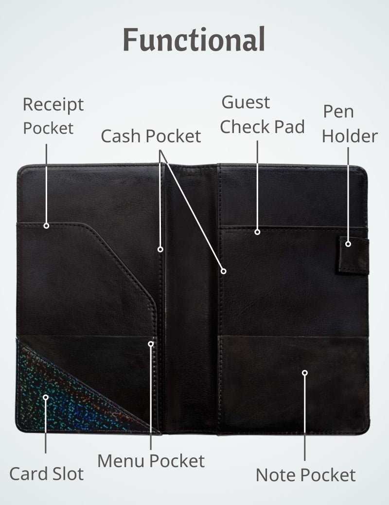 Mymazn Holographic Glitter Serving Book Waitress Wallet Waiter Book Organizer for Guest Check Book Restaurant Server Pad, Glitter Black - Image 3